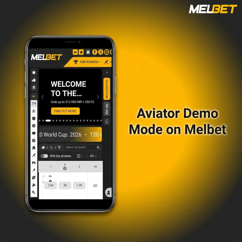 Melbet Aviator demo mode interface showing free play with virtual money, no account or deposit required