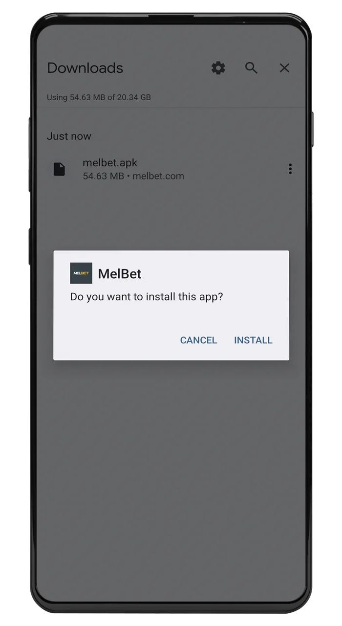Confirm the installation of the Melbet app and wait for it to finish.