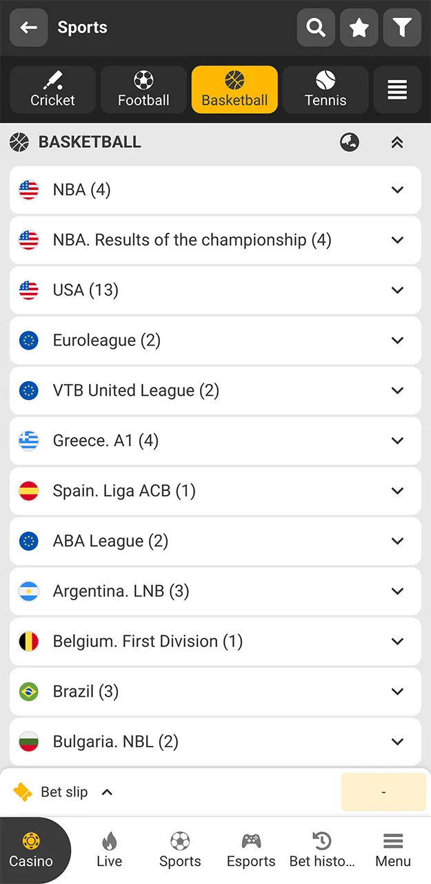 Take a look at the basketball tournaments featured on the Melbet website.