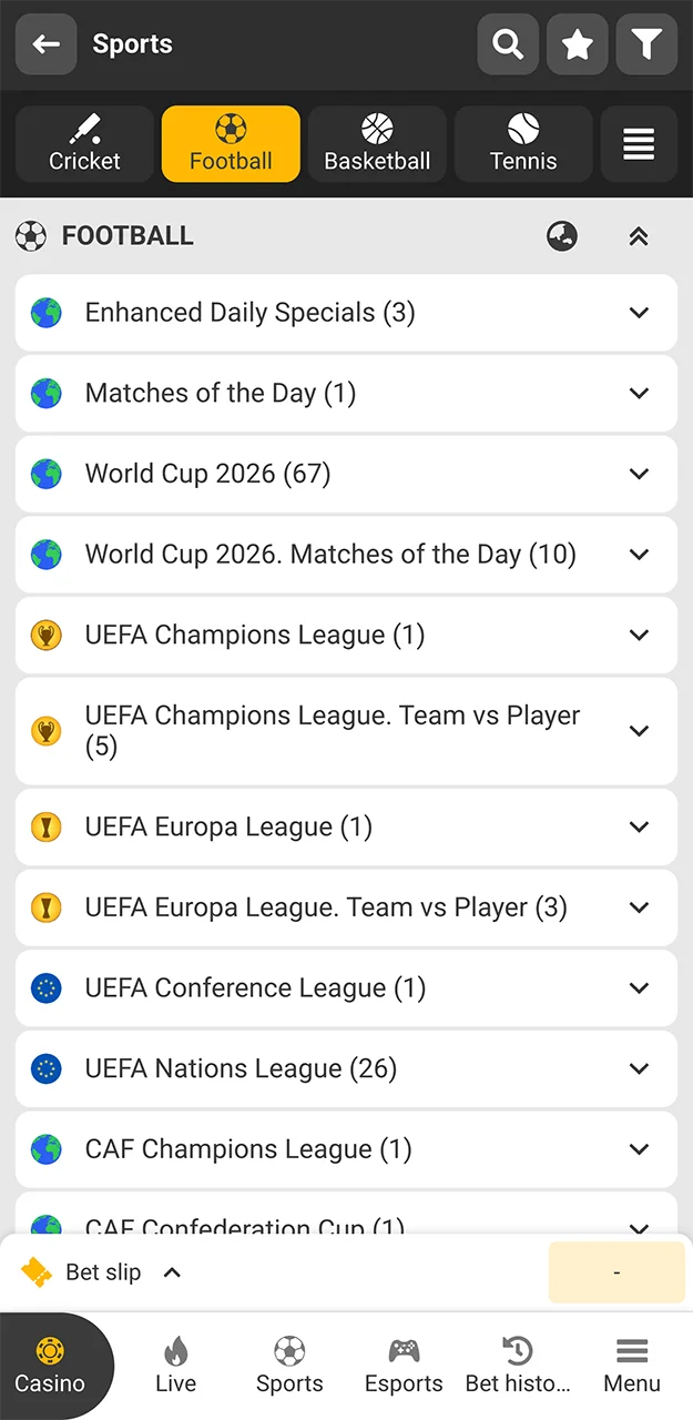 Select a UEFA tournament to bet on at Melbet.