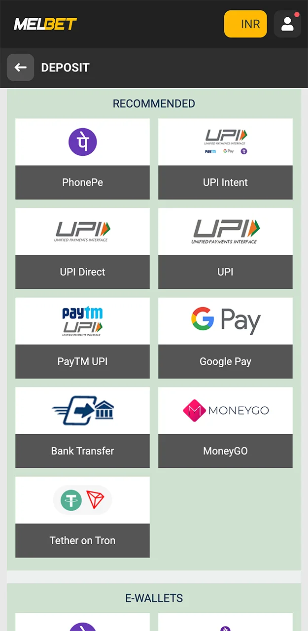 Melbet offers you only verified and secure methods for topping up your account.