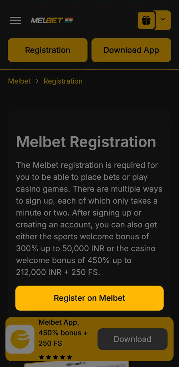 Please follow the instructions when registering on the Melbet website.