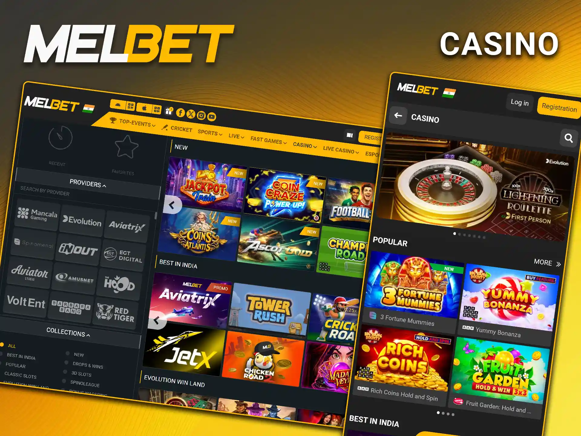 Browse the extensive lobby of licensed slots and live tables to enjoy casino games on Melbet.
