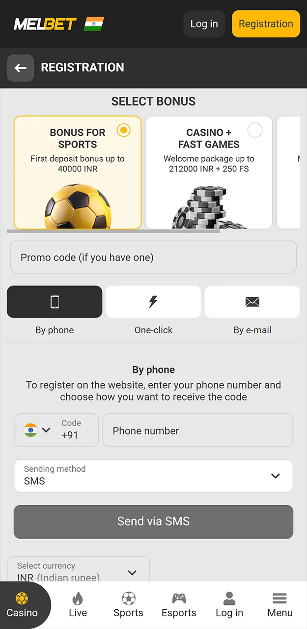 Create a new account in the Melbet app.