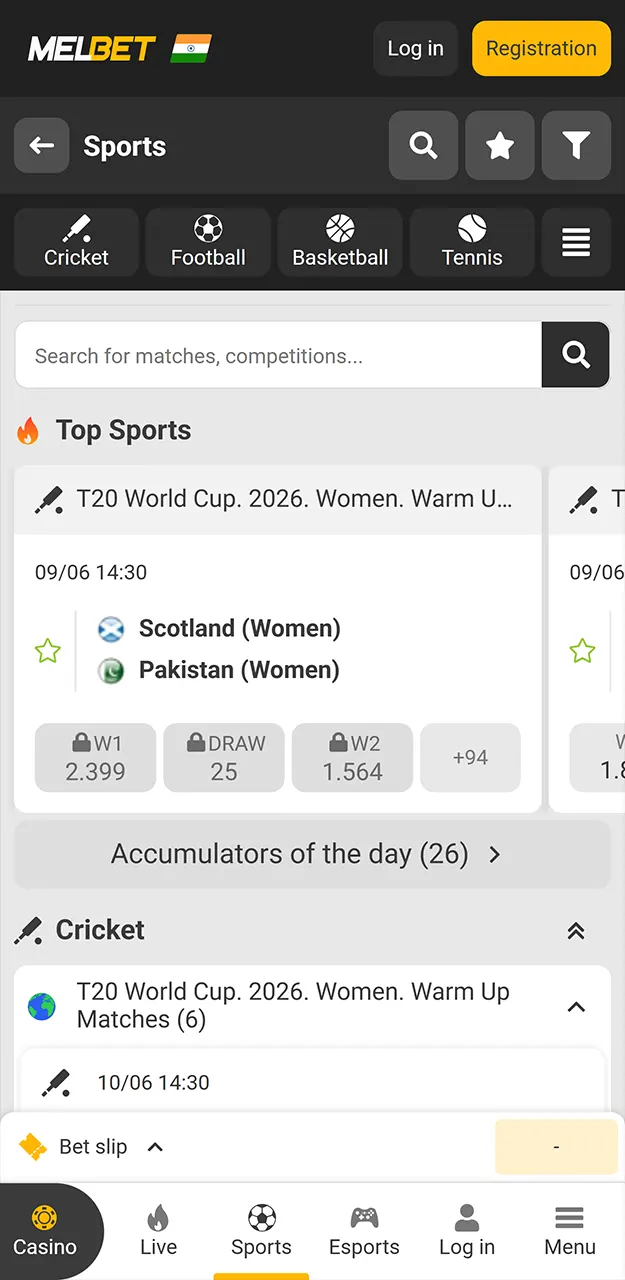 Keep track of your favorite events and place bets in the Melbet app.