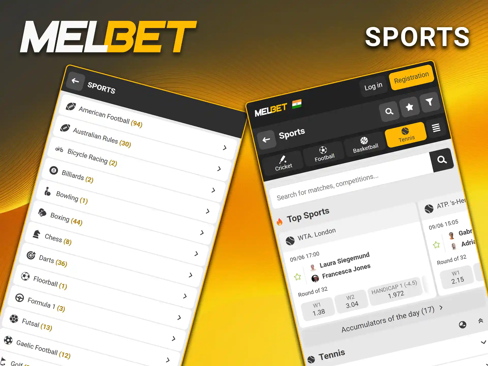 Access live odds and place your stakes via sports betting on the Melbet app.