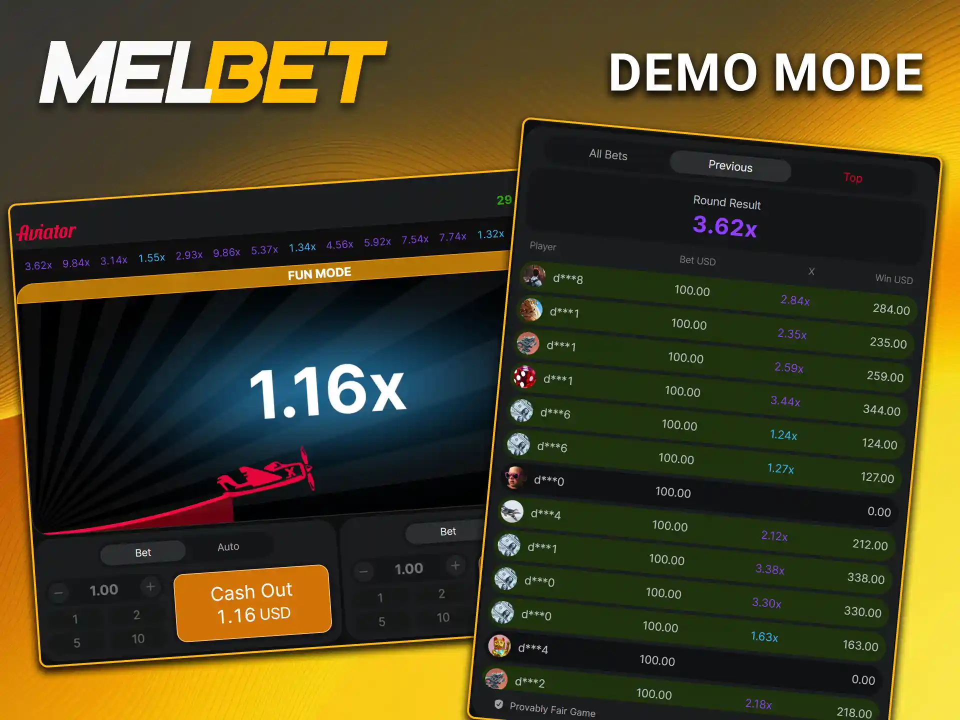 Sign up and play the demo version of Aviator on Melbet