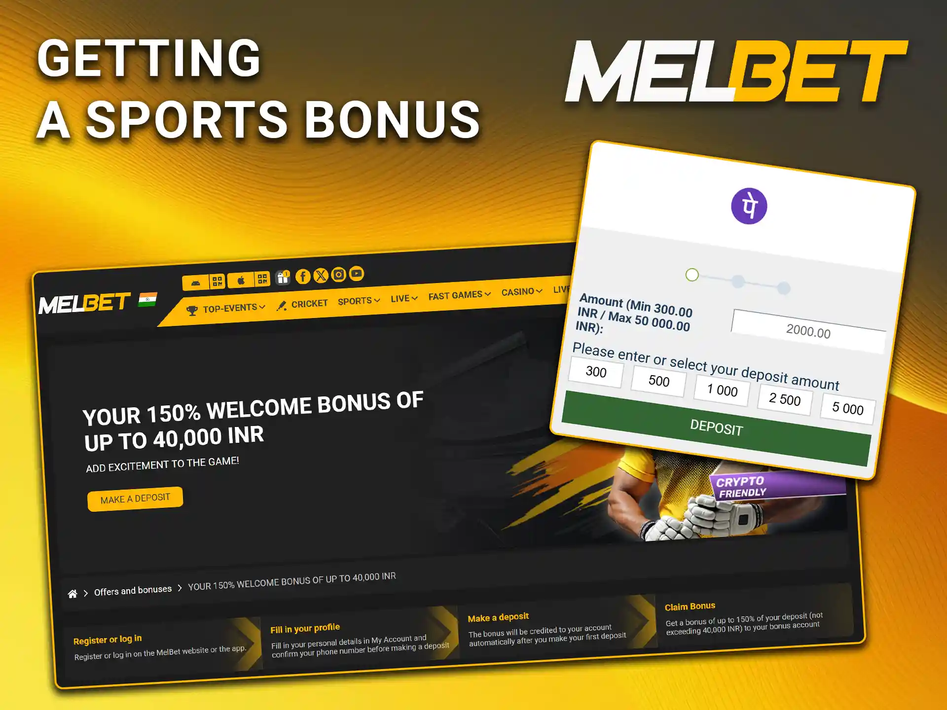 Follow the step-by-step instructions to find out how to get the sports bonus on Melbet.