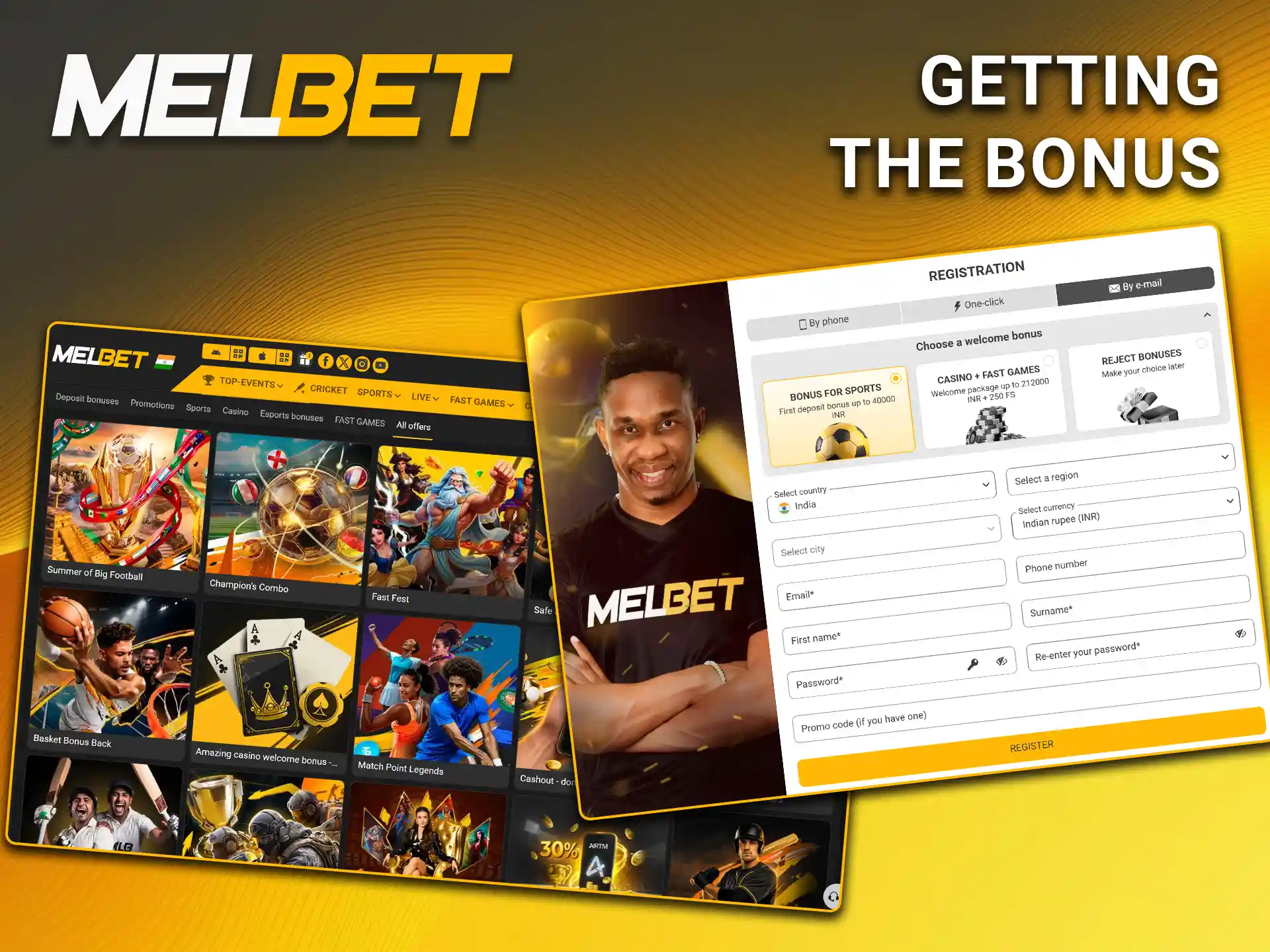 Complete the registration process and receive a bonus at Melbet.