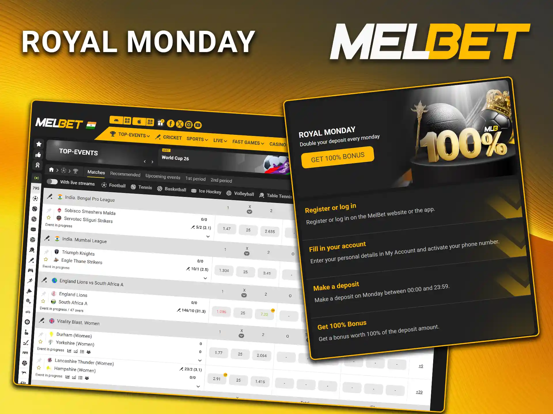 Find out how to activate the Royal Monday bonus on Melbet.