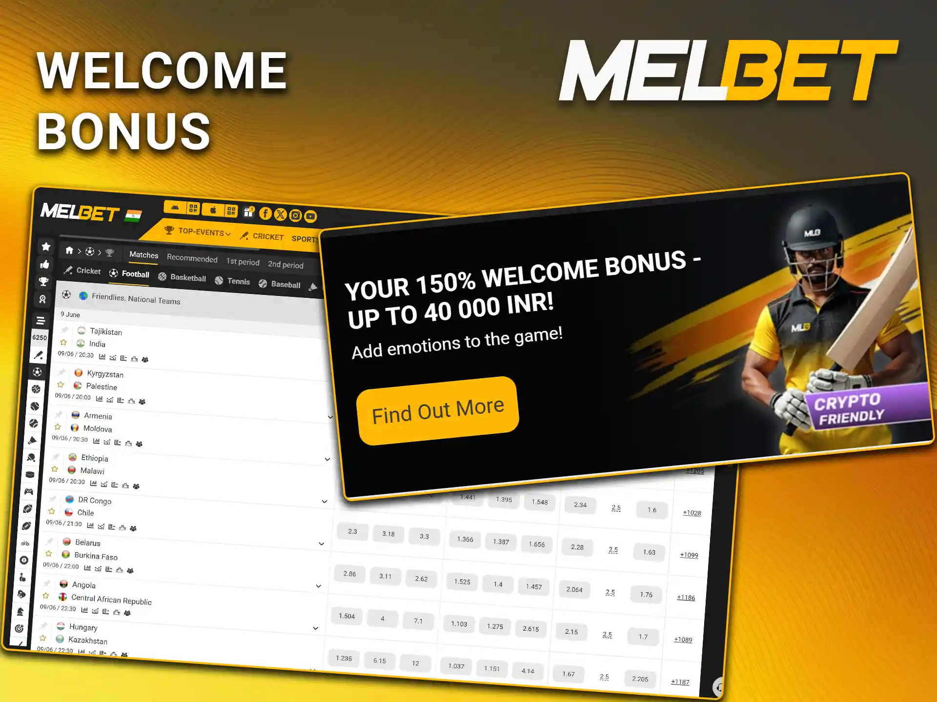 Claim your welcome bonus for soccer betting at Melbet.