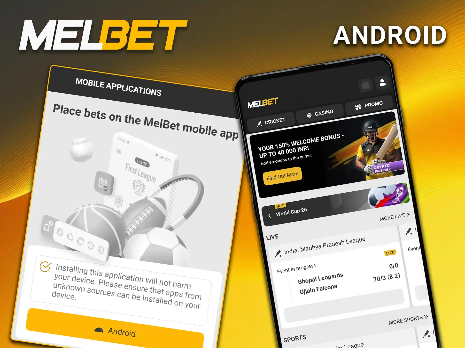 Install the Android app on Melbet.