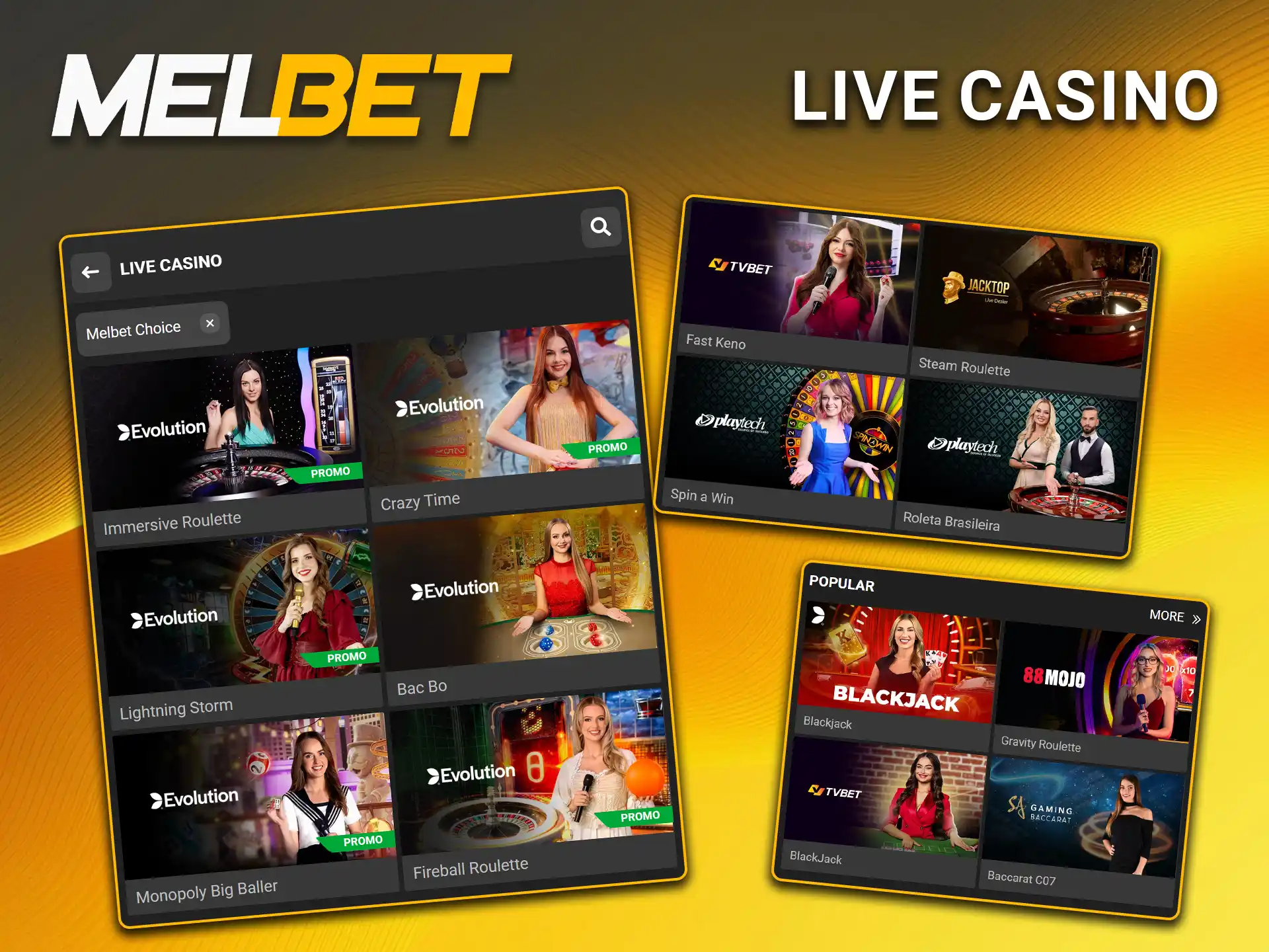 Sign up and discover the live casino section at Melbet.