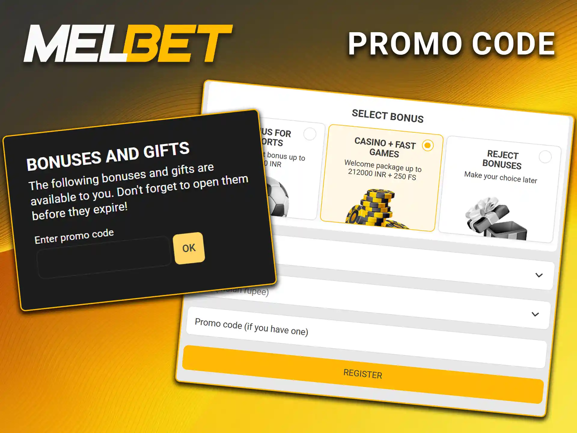 Redeem the promo code on Melbet and get a bonus.