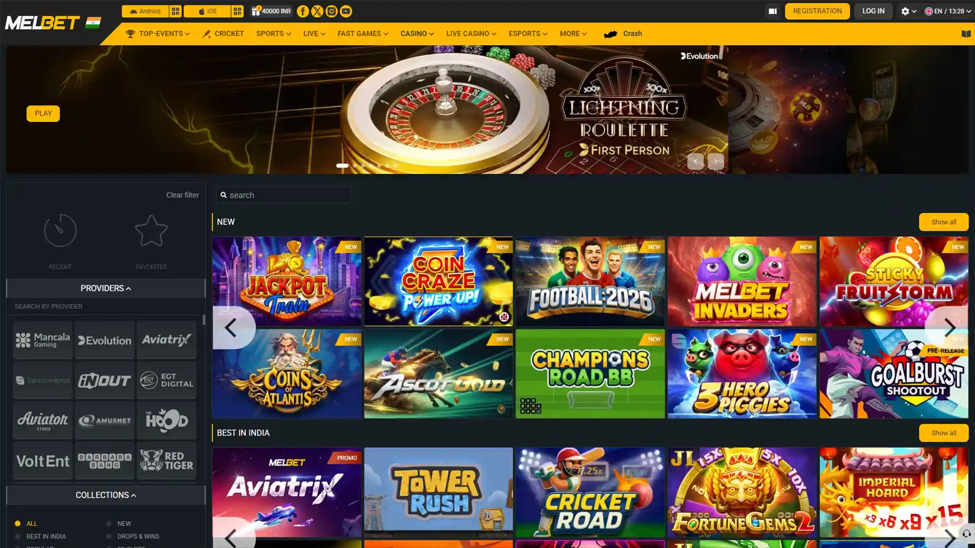 Play games from the best providers at Melbet.
