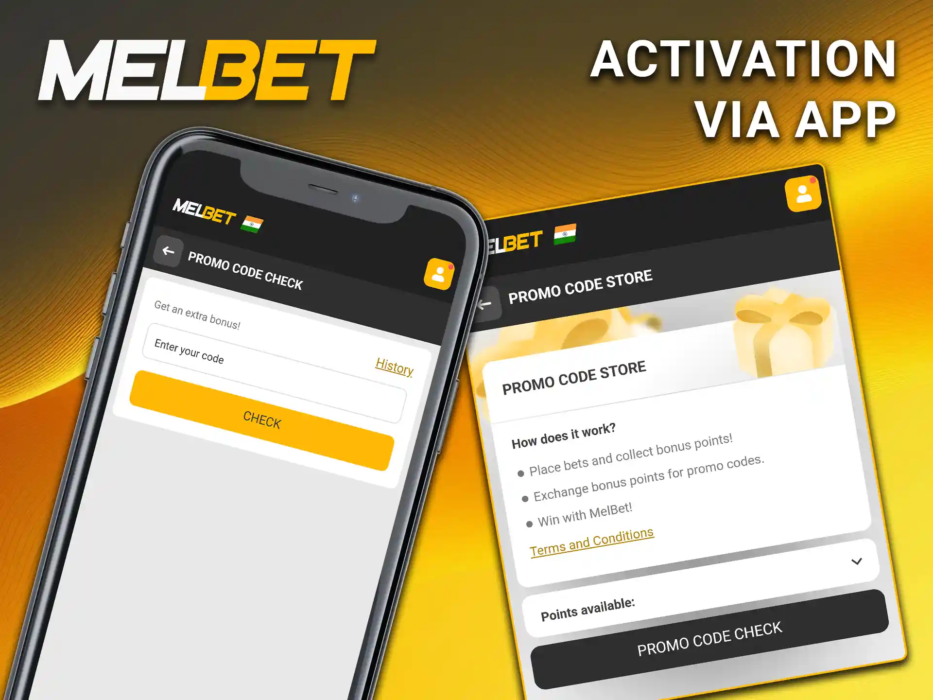 Enter the promo code and activate your account in the Melbet app.